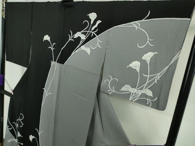 平和屋本店●極上　訪問着　カラー　黒×灰青色地　逸品　DZAB6751kh6