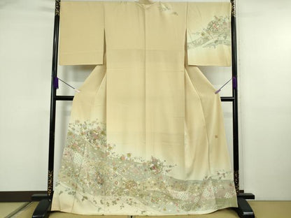 平和屋本店●極上　中国三大刺繍 スワトウ刺繍 汕頭刺繍 蘇州刺繍 訪問着 正倉院草花文 濃い蒸栗色地　暈し染め　金糸　逸品　DZAB6754kh6