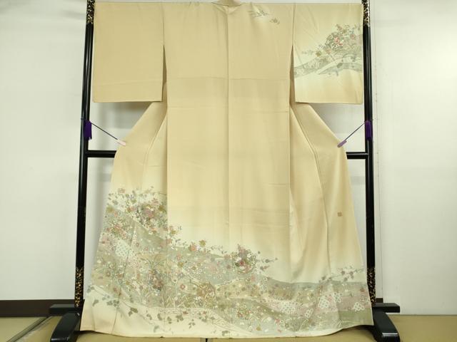 平和屋本店●極上　中国三大刺繍 スワトウ刺繍 汕頭刺繍 蘇州刺繍 訪問着 正倉院草花文 濃い蒸栗色地　暈し染め　金糸　逸品　DZAB6754kh6