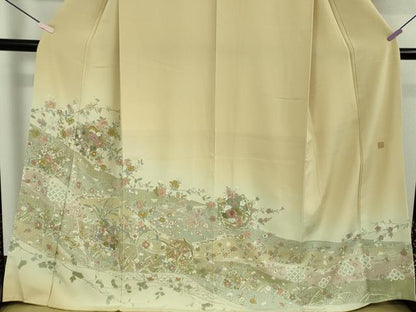 平和屋本店●極上　中国三大刺繍 スワトウ刺繍 汕頭刺繍 蘇州刺繍 訪問着 正倉院草花文 濃い蒸栗色地　暈し染め　金糸　逸品　DZAB6754kh6