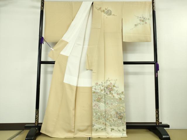 平和屋本店●極上　中国三大刺繍 スワトウ刺繍 汕頭刺繍 蘇州刺繍 訪問着 正倉院草花文 濃い蒸栗色地　暈し染め　金糸　逸品　DZAB6754kh6