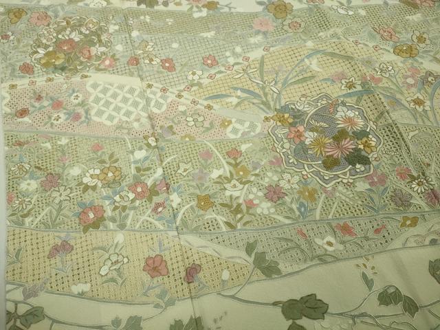 平和屋本店●極上　中国三大刺繍 スワトウ刺繍 汕頭刺繍 蘇州刺繍 訪問着 正倉院草花文 濃い蒸栗色地　暈し染め　金糸　逸品　DZAB6754kh6