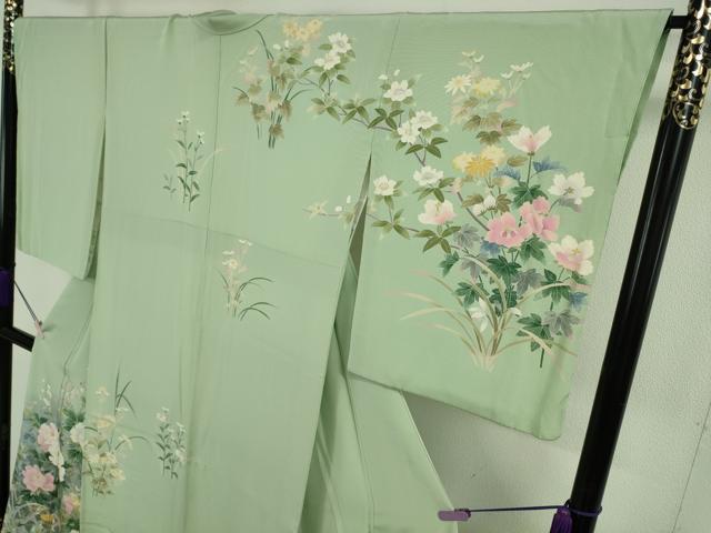 平和屋本店●極上　十日町友禅作家　岡村蒼風　訪問着　枝花文　裏葉柳色地　暈し染め　逸品　DZAB6756kh6