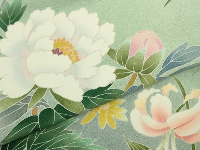 平和屋本店●極上　十日町友禅作家　岡村蒼風　訪問着　枝花文　裏葉柳色地　暈し染め　逸品　DZAB6756kh6
