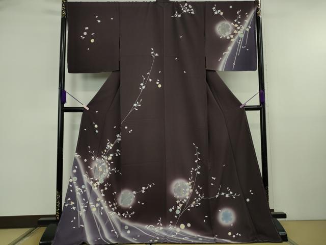 平和屋本店●極上　訪問着　駒刺繍　雪輪　枝花文　似せ紫色地　暈し染め　金彩　ロング丈　逸品　未使用　DZAB6757kh6