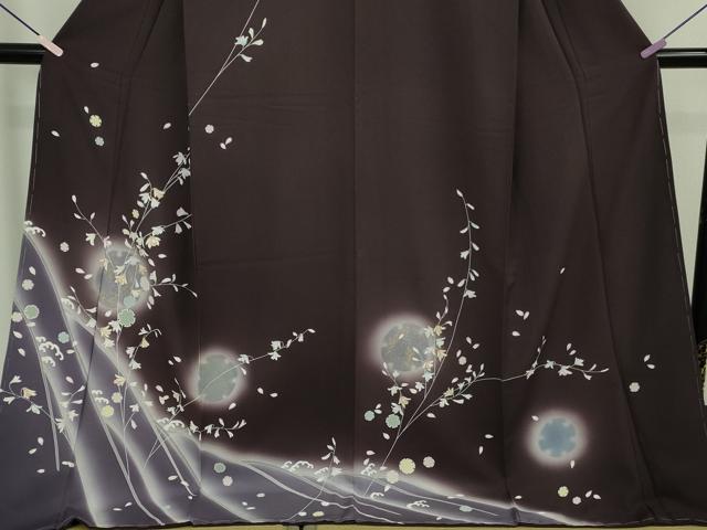 平和屋本店●極上　訪問着　駒刺繍　雪輪　枝花文　似せ紫色地　暈し染め　金彩　ロング丈　逸品　未使用　DZAB6757kh6