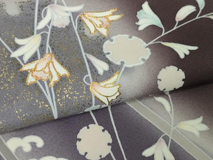 平和屋本店●極上　訪問着　駒刺繍　雪輪　枝花文　似せ紫色地　暈し染め　金彩　ロング丈　逸品　未使用　DZAB6757kh6