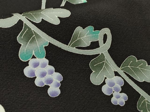 平和屋本店●極上　本加賀友禅作家　松島由美　訪問着　葡萄蔦の葉　草花文　紫黒色地　ロング丈　逸品　DZAB6758kh6