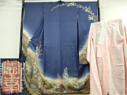 平和屋着物●極上　越後十日町の一流染匠　桐屋・翠山工房　徳永憲峯　振袖　辻が花　暈し染め　金彩　金通し地　逸品　DZAB6761kh6