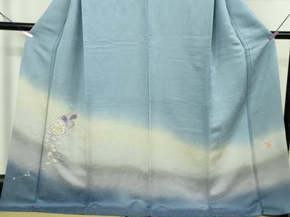 平和屋本店●極上　久保田一竹 幻の辻が花　訪問着・長襦袢セット　勿忘草色地　暈し染め　銀通し地　反端付き ロング丈 逸品　DZAB6762kh6