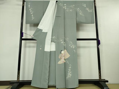 平和屋本店●極上　二代目・由水十久　本加賀友禅　訪問着　雪柳　豆がら茶色地　暈し染め　逸品　DZAB6769kh6