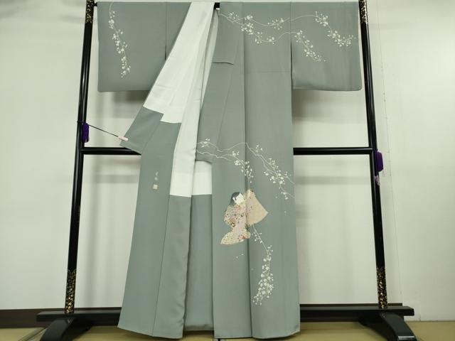 平和屋本店●極上　二代目・由水十久　本加賀友禅　訪問着　雪柳　豆がら茶色地　暈し染め　逸品　DZAB6769kh6