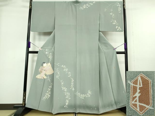 平和屋本店●極上　二代目・由水十久　本加賀友禅　訪問着　雪柳　豆がら茶色地　暈し染め　逸品　DZAB6769kh6