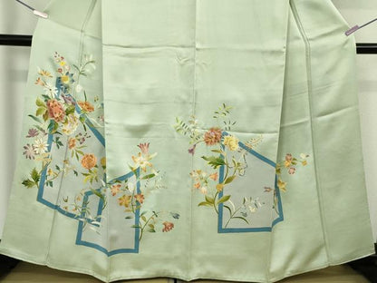 平和屋本店●極上　野口彦太郎　大彦三代目　江戸染繍友禅　訪問着　駒刺繍　草花文　夏虫色地　金銀糸　逸品　DZAB6770kh6