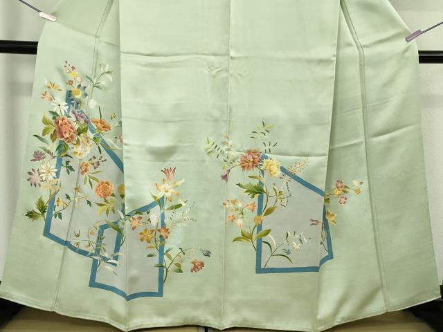 平和屋本店●極上　野口彦太郎　大彦三代目　江戸染繍友禅　訪問着　駒刺繍　草花文　夏虫色地　金銀糸　逸品　DZAB6770kh6