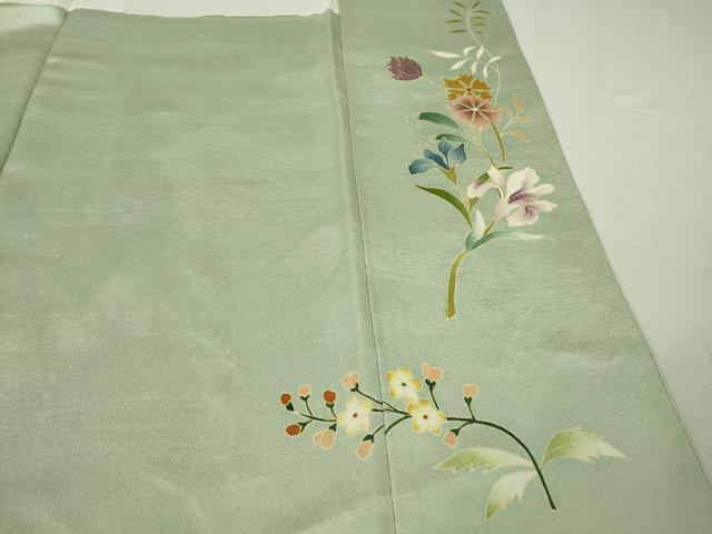 平和屋本店●極上　野口彦太郎　大彦三代目　江戸染繍友禅　訪問着　駒刺繍　草花文　夏虫色地　金銀糸　逸品　DZAB6770kh6
