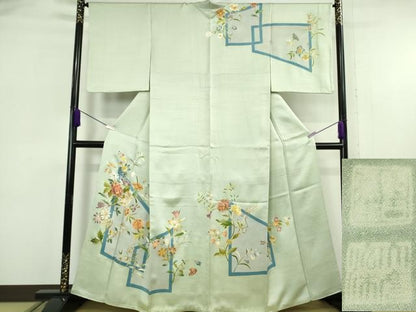 平和屋本店●極上　野口彦太郎　大彦三代目　江戸染繍友禅　訪問着　駒刺繍　草花文　夏虫色地　金銀糸　逸品　DZAB6770kh6