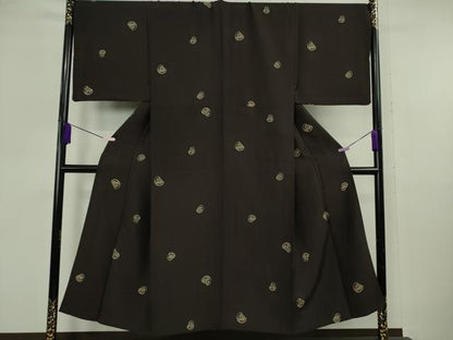 平和屋本店▽極上　男性　小紋　単衣　達磨　ダルマ　黒紅色地　逸品　DZAB6775kh6