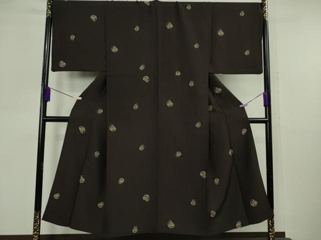 平和屋本店▽極上　男性　小紋　単衣　達磨　ダルマ　黒紅色地　逸品　DZAB6775kh6