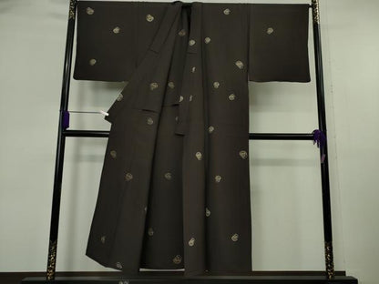 平和屋本店▽極上　男性　小紋　単衣　達磨　ダルマ　黒紅色地　逸品　DZAB6775kh6