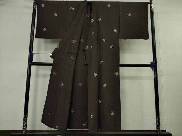 平和屋本店▽極上　男性　小紋　単衣　達磨　ダルマ　黒紅色地　逸品　DZAB6775kh6
