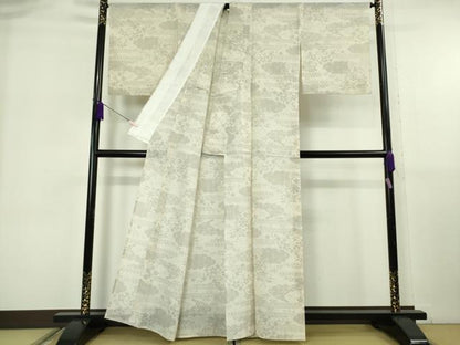 平和屋着物＊極上　夏物　結城紬　夏結城　100亀甲　雲取り霞花文　練色地　逸品　DZAB6787kh6