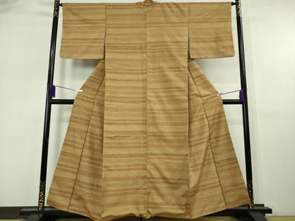 平和屋本店●極上　郡上紬　草木染　横段文　逸品　DZAB6788kh6