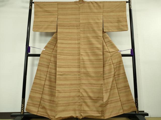 平和屋本店●極上　郡上紬　草木染　横段文　逸品　DZAB6788kh6