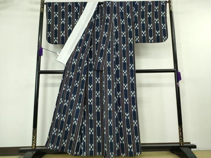 平和屋本店▽極上　浦野理一　経節紬　単衣　絣間道　逸品　DZAB6790kh6