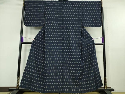 平和屋本店▽極上　浦野理一　経節紬　単衣　丸文　逸品　未使用　DZAB6791kh6