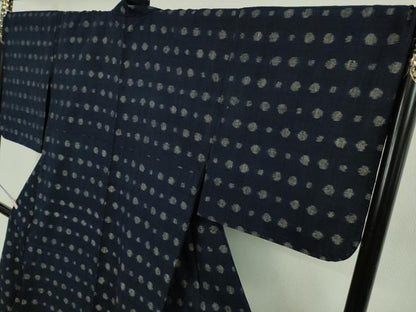 平和屋本店▽極上　浦野理一　経節紬　単衣　丸文　逸品　未使用　DZAB6791kh6