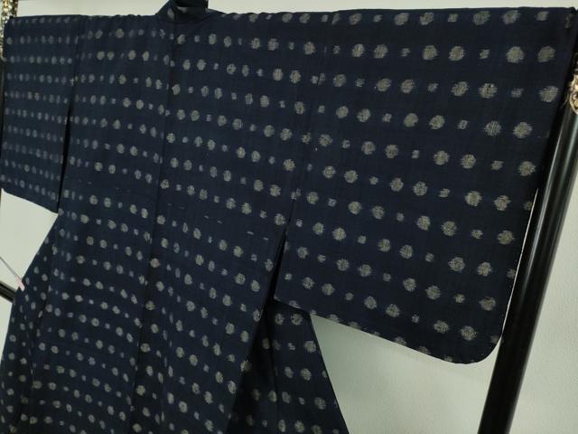 平和屋本店▽極上　浦野理一　経節紬　単衣　丸文　逸品　未使用　DZAB6791kh6