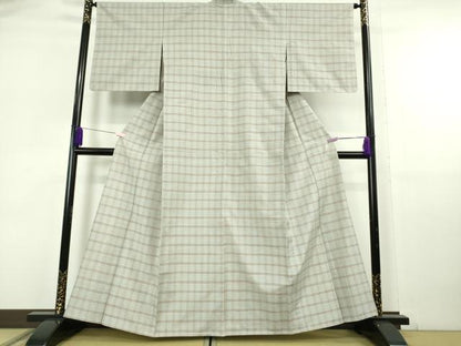 平和屋本店▽希少　重要無形文化財　本場久米島紬　ゆうな染　手織　単衣　格子　三越扱い　逸品　DZAB6795kh6