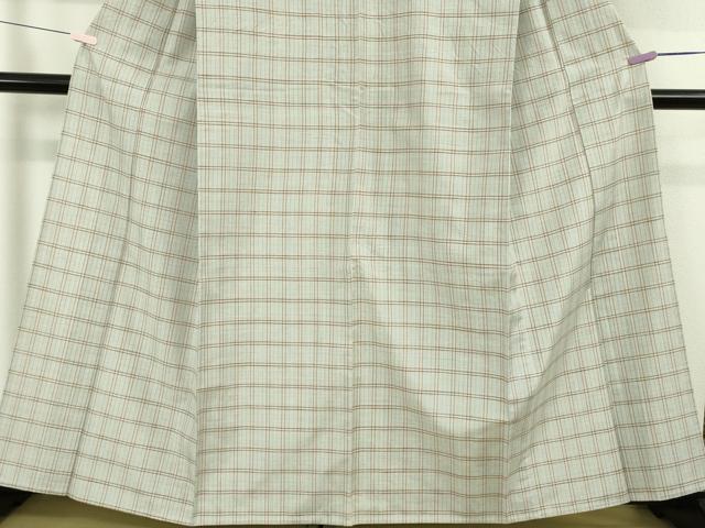 平和屋本店▽希少　重要無形文化財　本場久米島紬　ゆうな染　手織　単衣　格子　三越扱い　逸品　DZAB6795kh6