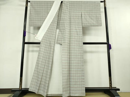 平和屋本店▽希少　重要無形文化財　本場久米島紬　ゆうな染　手織　単衣　格子　三越扱い　逸品　DZAB6795kh6