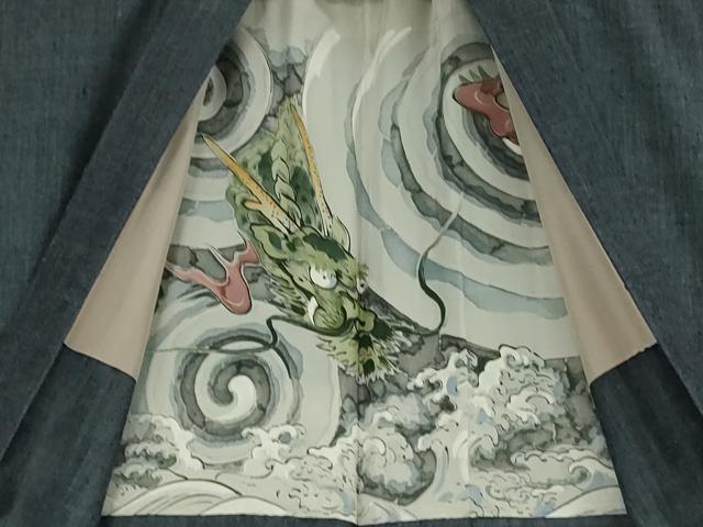 平和屋本店●極上　男性　本場結城紬　重要無形文化財　アンサンブル　奥順謹製　長羽織　羽裏・龍　証紙付き　逸品　DZAB6807kh6