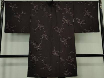 平和屋着物∞極上　長羽織　枝葉文　似せ紫色地　羽織紐付き　逸品　DZAB6809kh6