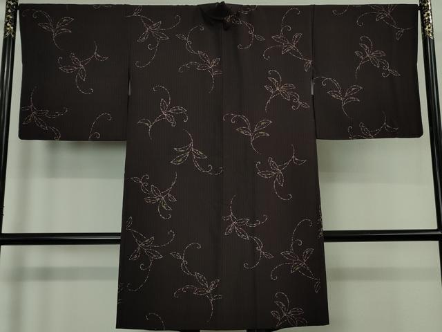 平和屋着物∞極上　長羽織　枝葉文　似せ紫色地　羽織紐付き　逸品　DZAB6809kh6