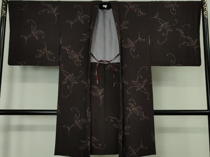 平和屋着物∞極上　長羽織　枝葉文　似せ紫色地　羽織紐付き　逸品　DZAB6809kh6