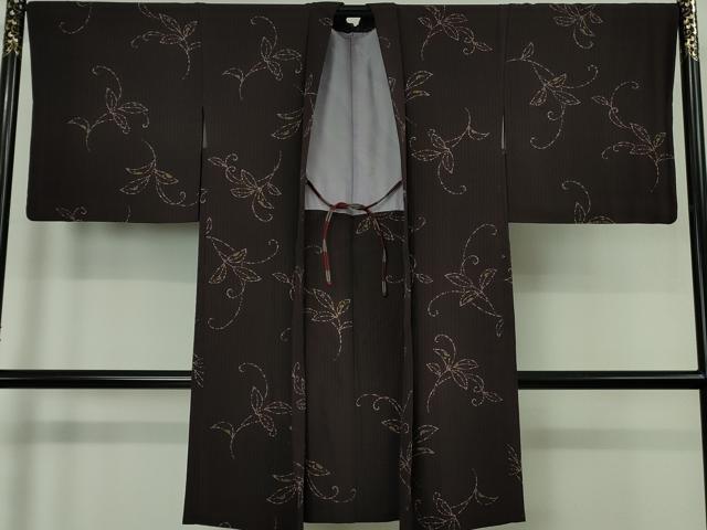 平和屋着物∞極上　長羽織　枝葉文　似せ紫色地　羽織紐付き　逸品　DZAB6809kh6