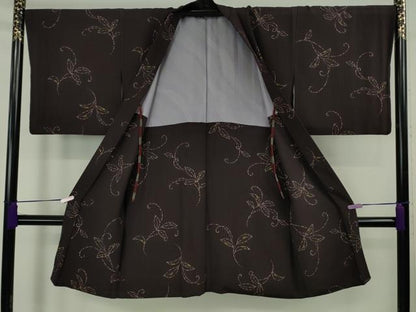 平和屋着物∞極上　長羽織　枝葉文　似せ紫色地　羽織紐付き　逸品　DZAB6809kh6