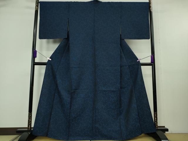 平和屋本店▽極上　BANKANわものや　お召　単衣　本藍　風通織　葵　唐草　反端付き　逸品　未使用　DZAB6814kh6