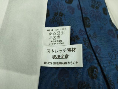 平和屋本店▽極上　BANKANわものや　お召　単衣　本藍　風通織　葵　唐草　反端付き　逸品　未使用　DZAB6814kh6