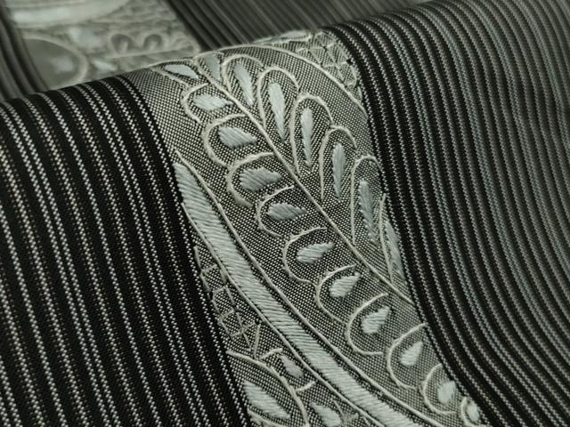 平和屋本店●極上　男性　中国三大刺繍　スワトウ刺繍　汕頭刺繍　本場縞大島紬　花唐草間道　逸品　DZAB6817kh6