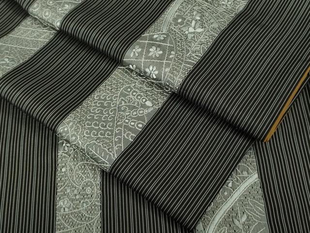 平和屋本店●極上　男性　中国三大刺繍　スワトウ刺繍　汕頭刺繍　本場縞大島紬　花唐草間道　逸品　DZAB6817kh6