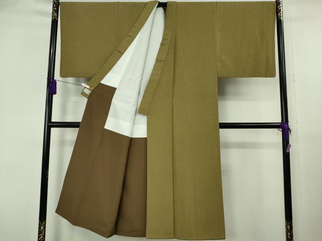 平和屋着物●極上　男性　洗える最高級着物　＜英＞はなぶさ謹製　お召　色無地　梅幸茶色　逸品　DZAB6819kh6