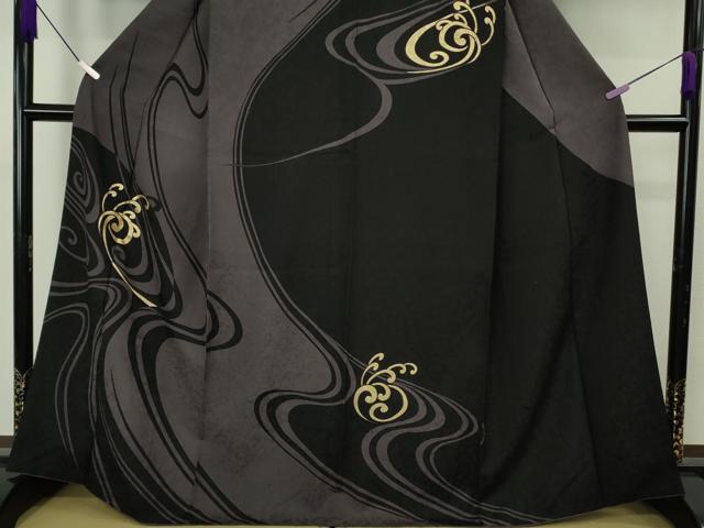 平和屋本店●極上　訪問着　流水文　紅消鼠色×黒　金彩　逸品　DZAB6824kh6