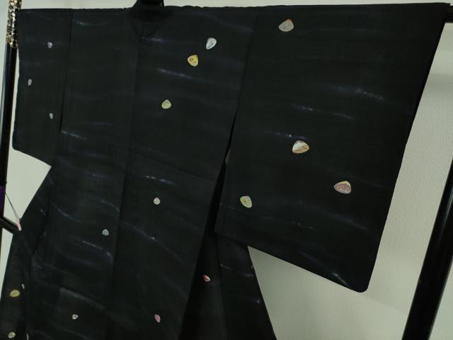 平和屋着物＊極上　夏物　京友禅作家　黒島敏　訪問着　紗紬　貝合わせ　黒地　金彩　逸品　DZAB6830kh6