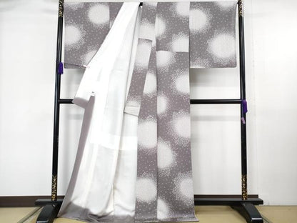 平和屋着物●極上　小紋　舞花弁　紫鼠色地　暈し染め　反端付き　逸品　DZAB6833kh6