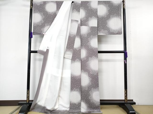 平和屋着物●極上　小紋　舞花弁　紫鼠色地　暈し染め　反端付き　逸品　DZAB6833kh6
